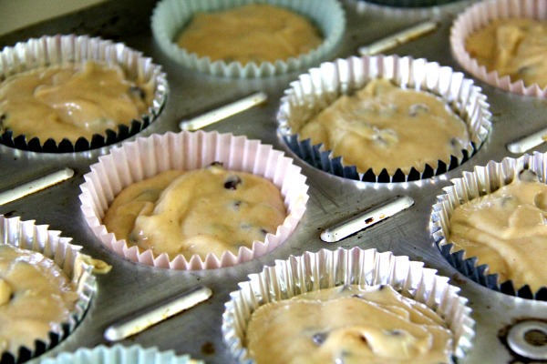 Fill the muffin cups for Peanut Butter Chocolate Chip Muffins