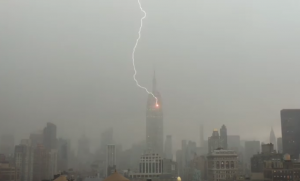 Lightening strikes the Empire State Building. See the video